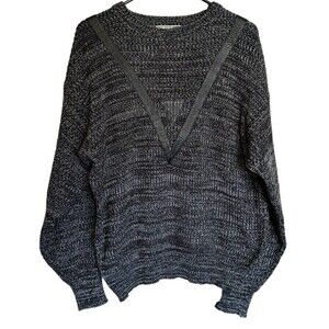 Giani Leone Sweater Men's Size Large Vintage Grey V Leather Trim Knit Grunge